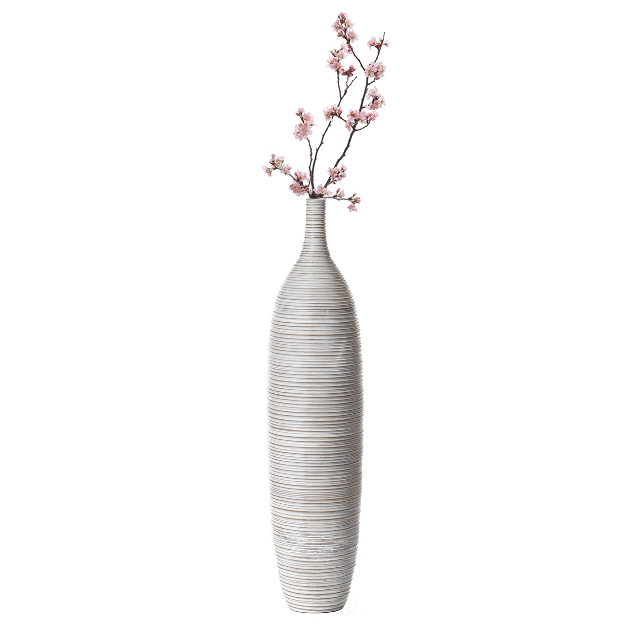 Modern Decorative Bottle Shape White Floor Vase Ribbed Design